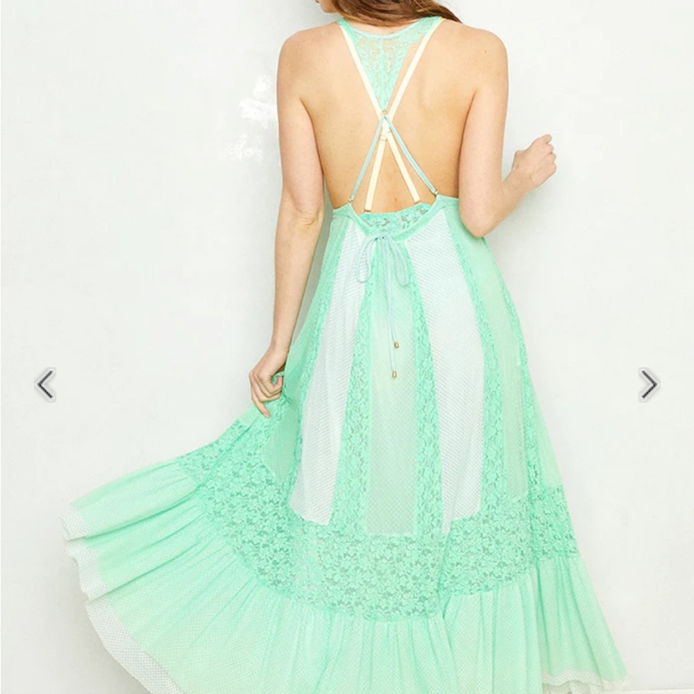 Free People/ We are HAH Mint Lace I’ll Take U You Farrer Dress M/L. - Picture 7 of 9